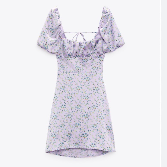 Zara NWT Printed Floral Lace Up Satin Dress Purple - Picture 3 of 8